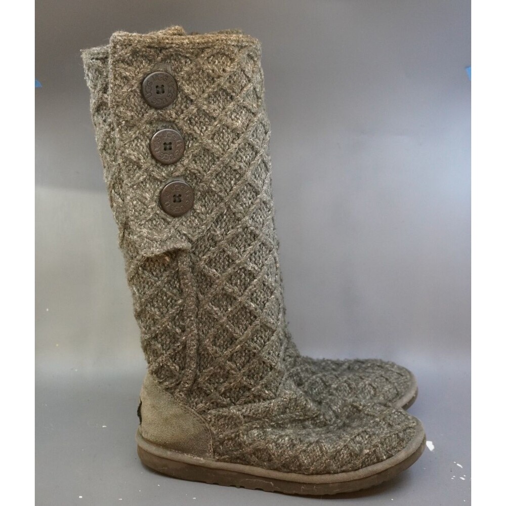 UGG Lattice Cardy Boot Women Size 9 Grey Knit Tall 3-Button S/N 3066